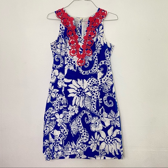 Lily Pulitzer Floral Blue and Red Sleeveless Dress - Picture 2 of 11